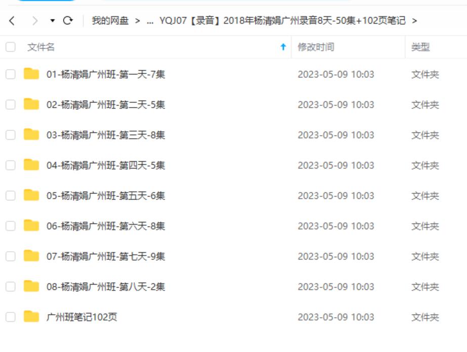 2018年杨清娟广州录音8天-50集+102页笔记